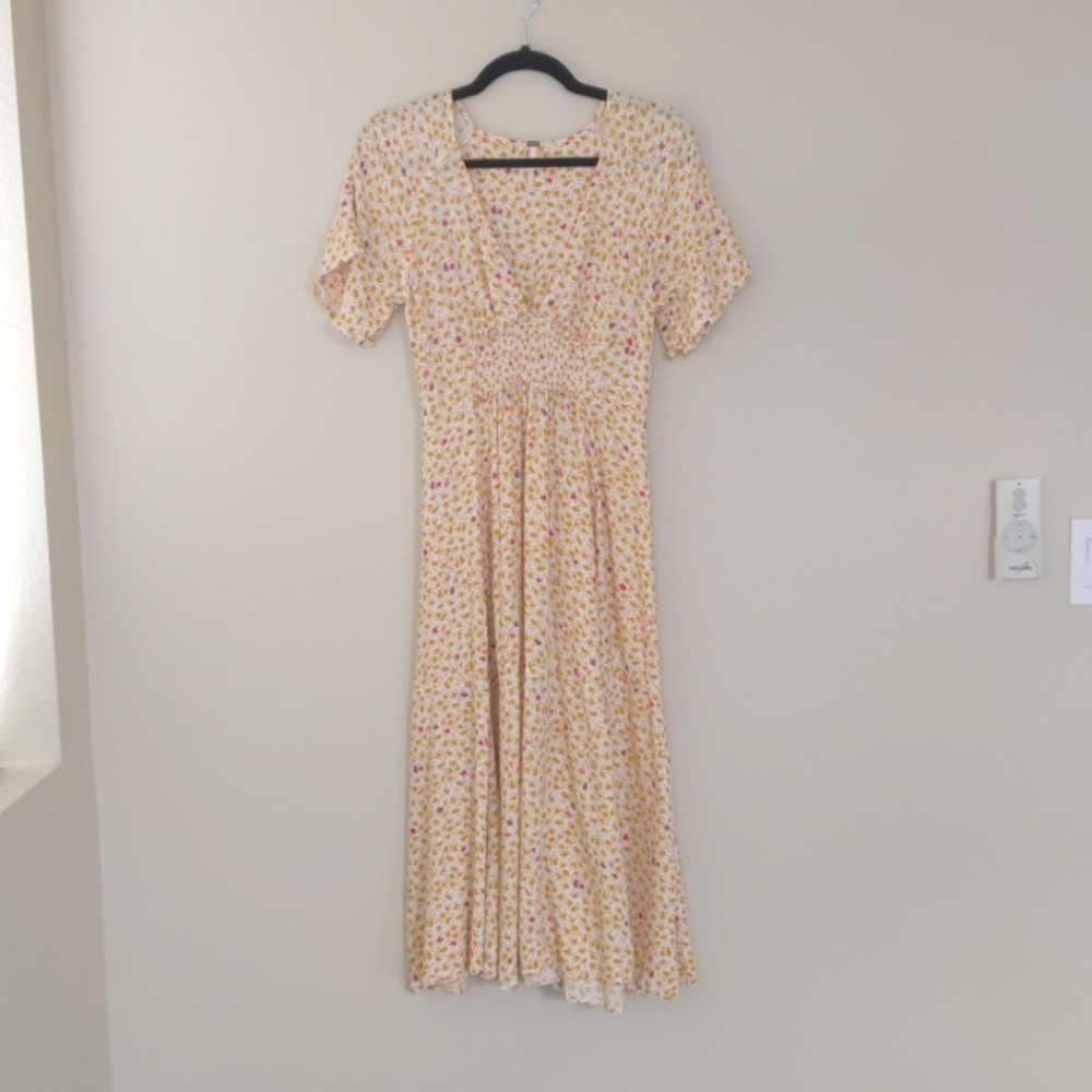 Free People Small In Full Bloom Yellow Midi Dress